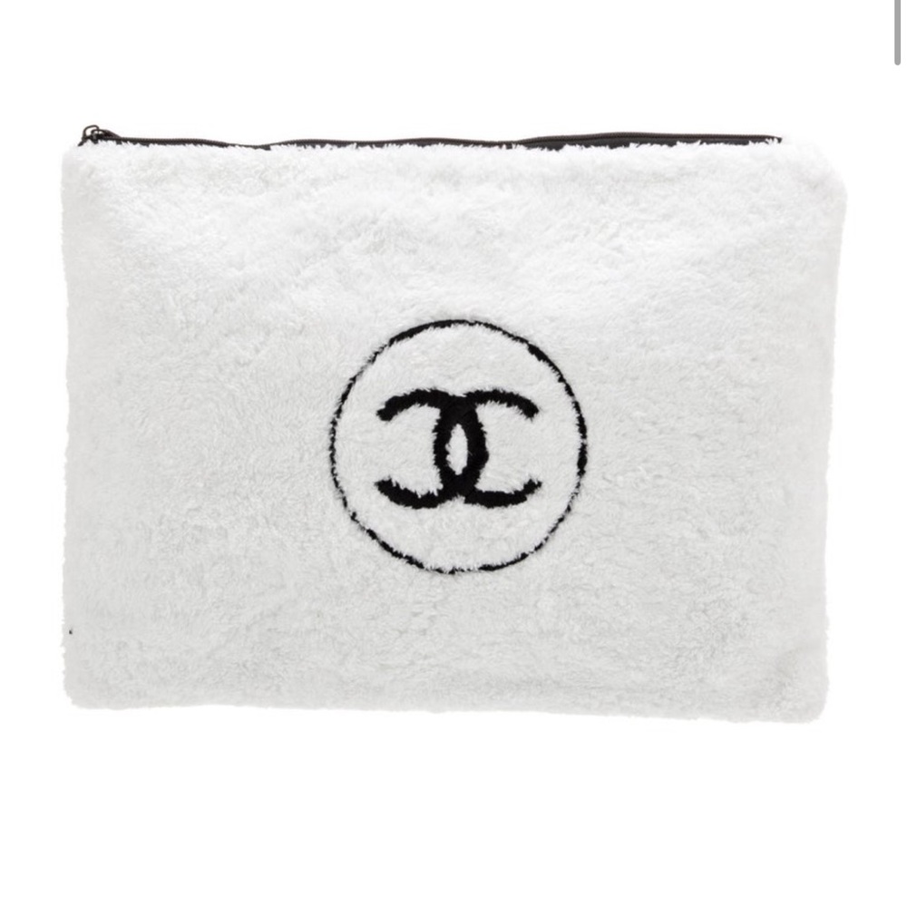 Chanel Black and White Terry Cloth Makeup Case with Iconic CC Logo